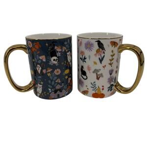 Set of 2 Mugs‎ Halloween Spooky Monterey Bay Porcelain Cat Owl Witch